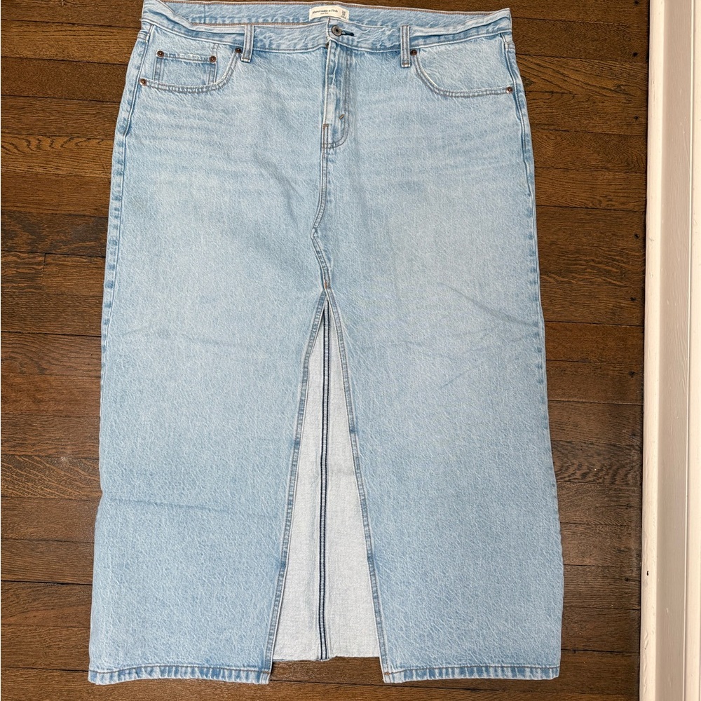 Abercrombie & Fitch Light Blue Denim Maxi Skirt with Front Slit